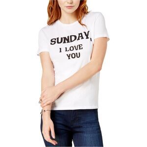 Dream Scene Womens Sunday, I Love You Graphic T-Shirt, White, NWT